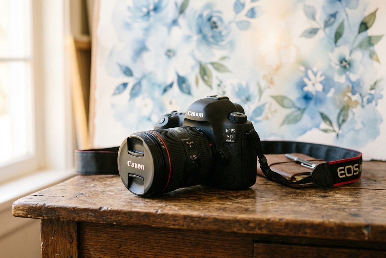 Canon DSLR Camera on table